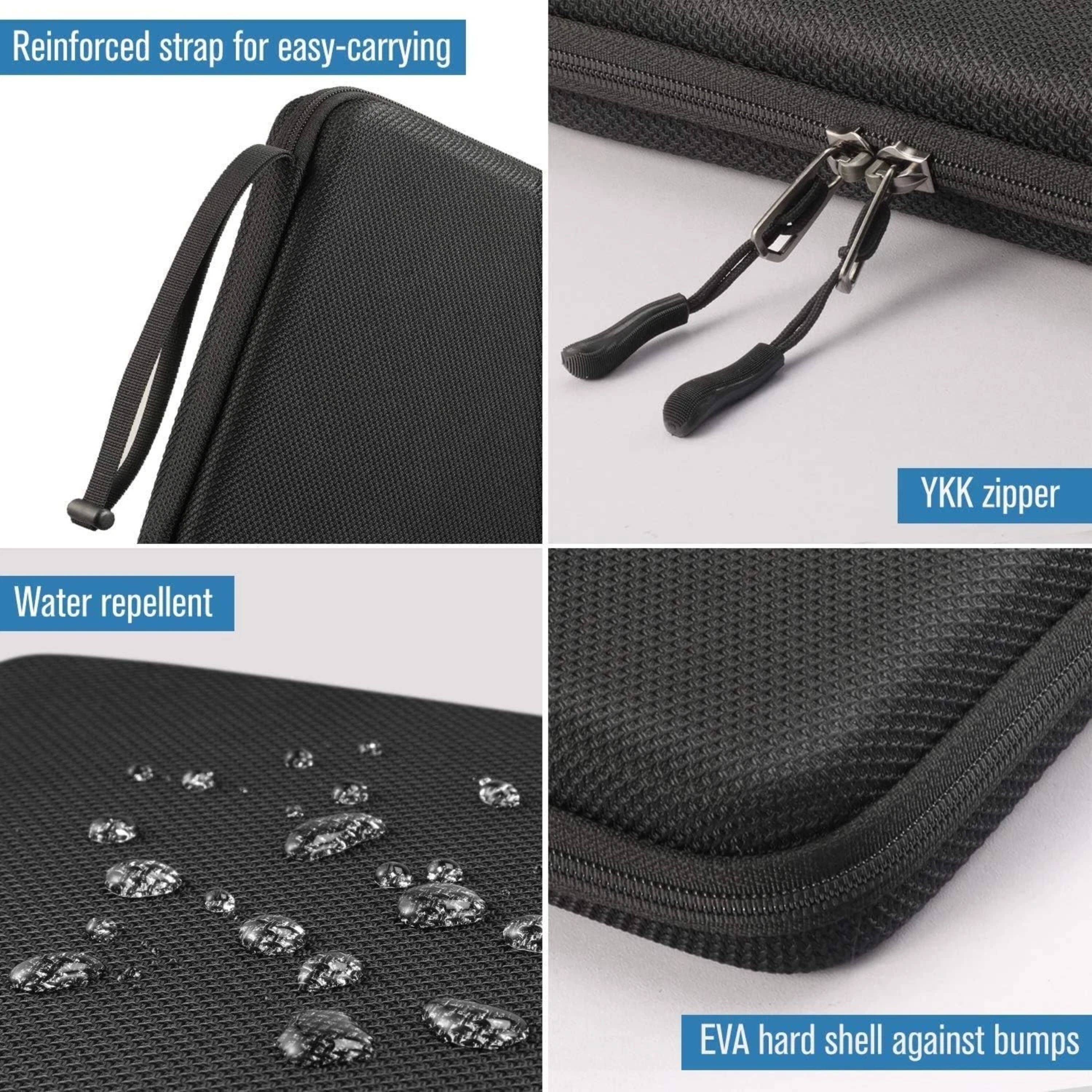 Reinforced strap for easy-carrying  
YKK zipper  
Water repellent  
EVA hard shell against bumps