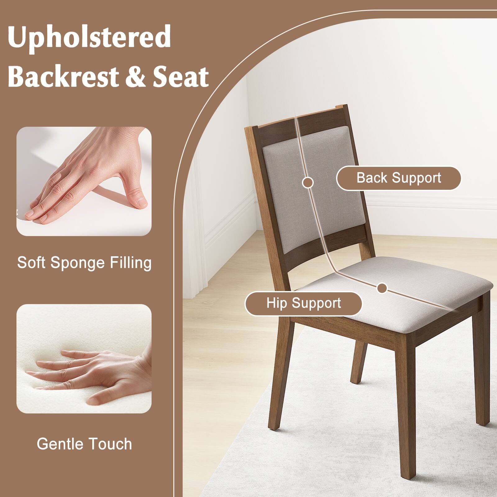 Upholstered Backrest & Seat

- Soft Sponge Filling
- Gentle Touch

Back Support

Hip Support