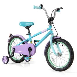 Costway - 16" Kids Bike with Adjustable Saddle Handlebar Removable Training Wheels Handbrake - Blue