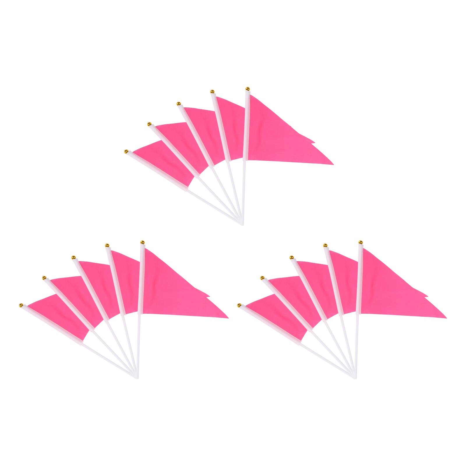 Front. Unique Bargains - Handheld Triangle Flag, 15pcs Blank Small Pennant Flags on Sticks for DIY/Cheer/Party Events - Pink.