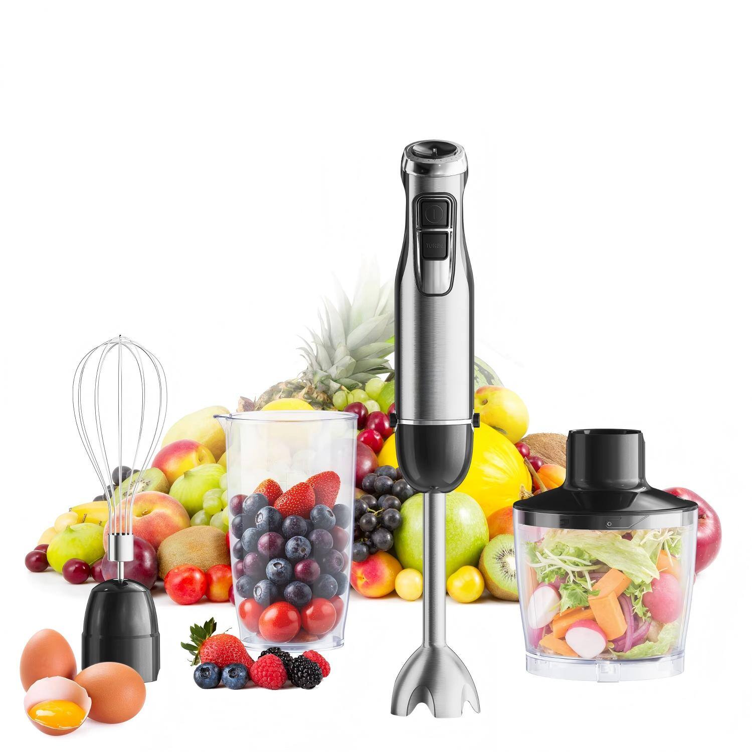 Front. Luckbyte - 4 In 1 1200W Handheld Immersion Blender - Silver.