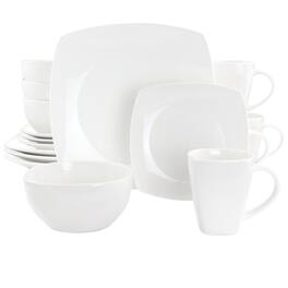 Gibson - Elite Soho Lounge 16 Piece Square Fine Ceramic Dinnerware Set - White
