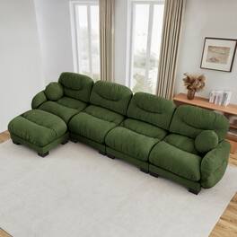 Anysun - 4-Seater L Shape Sectional Couch with Ottoman, Chenille Fabric, High-Density Foam & Curved Armrests for Living Room - Green