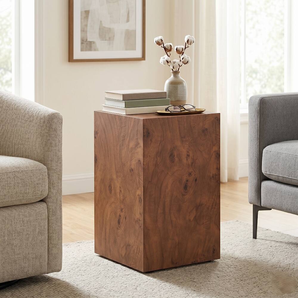 Front. Loheer - Loheer Burl Walnut Cube Table Height Adjustable MDF Coffee Table - Walnut.