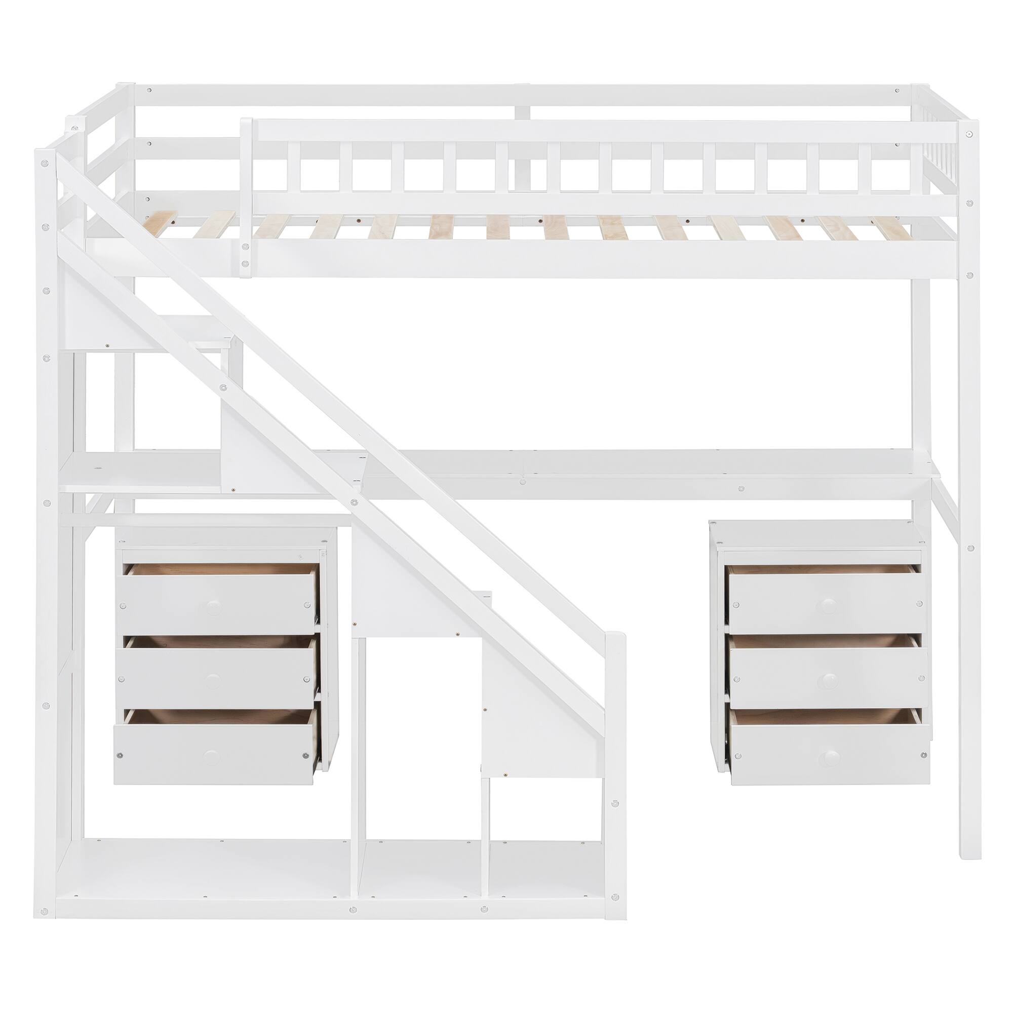 Alt View 1. Anysun - Twin Size Loft Bed with Two Chest of Drawers, Desk and Light Strip - White.