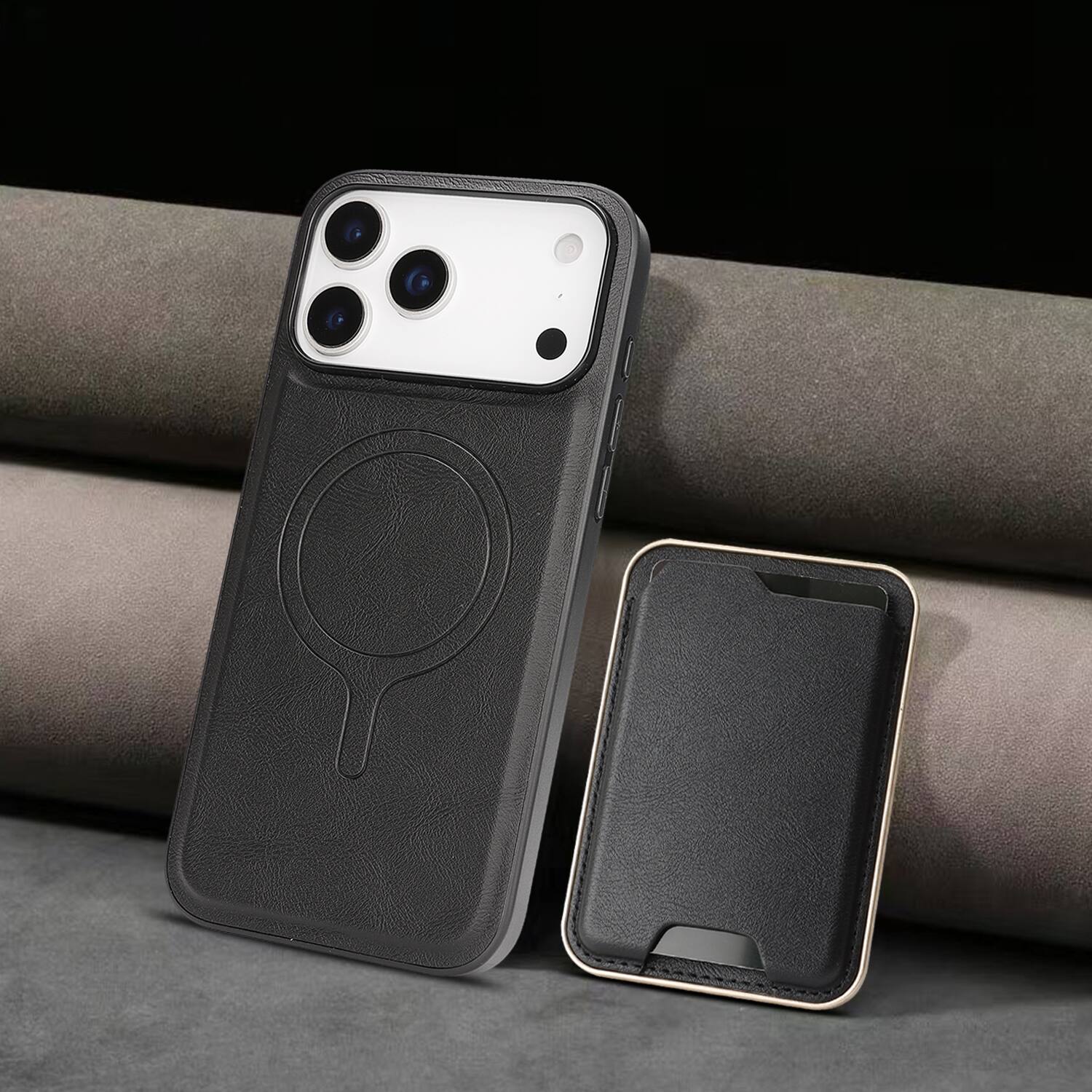 Alt View 4. Dteck - 2-in-1 Magnetic Detachable Wallet Case for Apple iPhone 17 Pro Max, Shockproof PU Leather Phone Cover with Card Holder - Black.