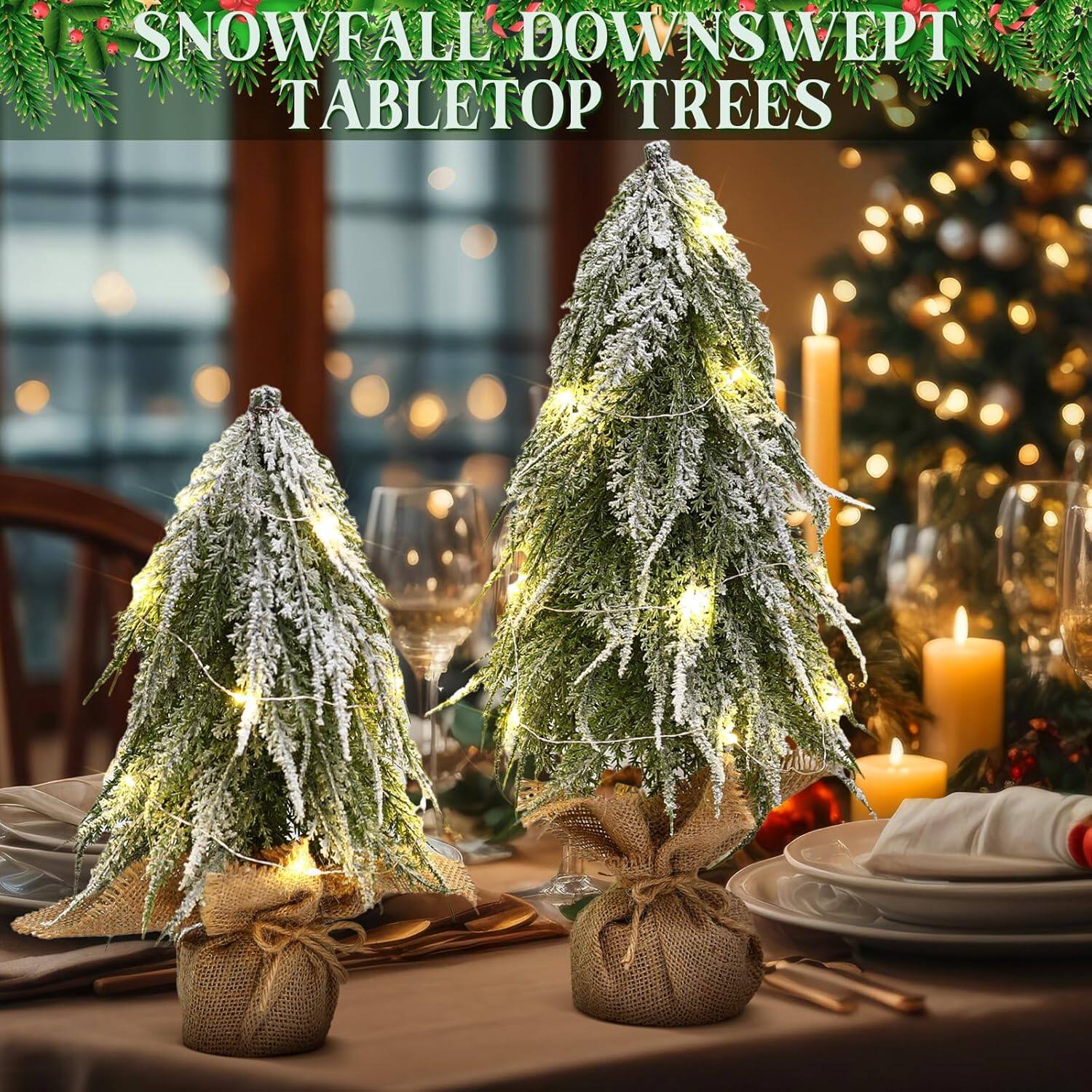 SNOWFALL DOWNSWEPT TABLETOP TREES