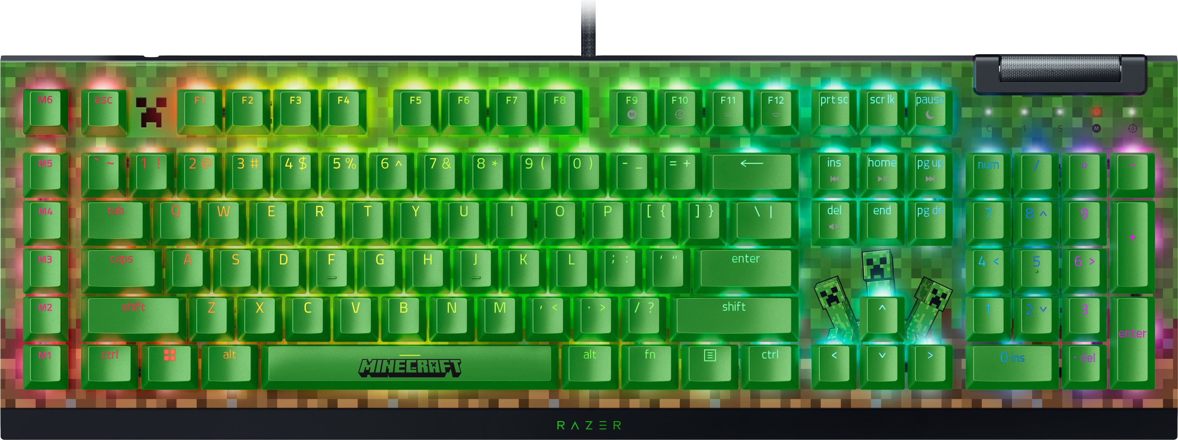 Razer - BlackWidow V4 X Full Size Wired Mechanical Green Clicky Switch Gaming Keyboard with Chroma RGB Backlighting - Minecraft Edition