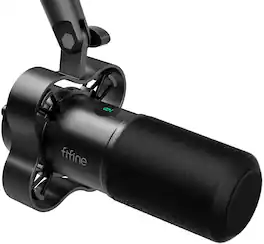 FIFINE - USB/XLR Dynamic Podcast Microphone with Tap-to-Mute, Gain Knob, Headphone Monitoring for Streaming, Recording - Black