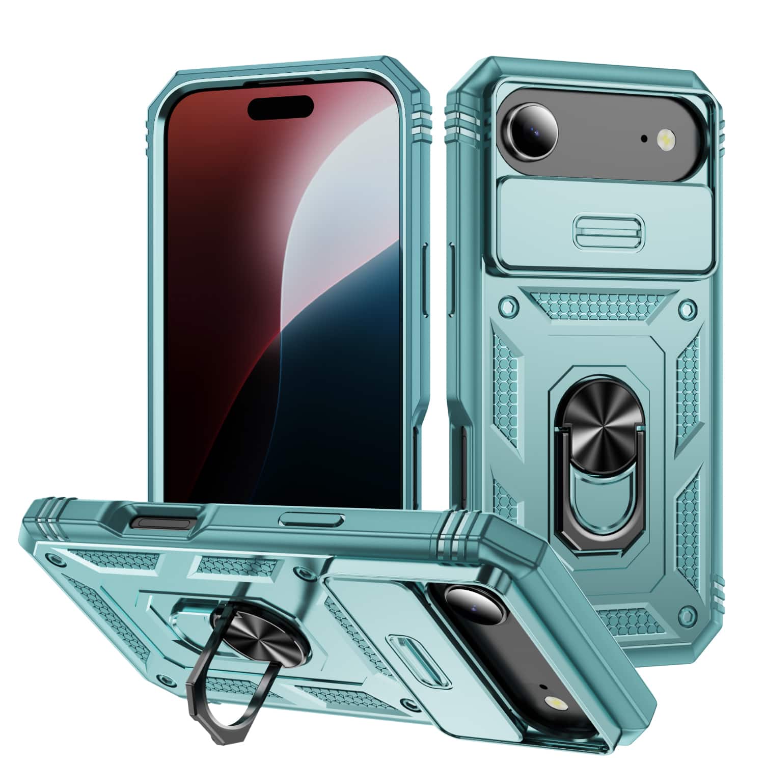 Dteck - Magnetic Ring Kickstand Case For iPhone Air (2025) with Slide Camera Lens Protection, Shockproof PC TPU Hard Cover - G
