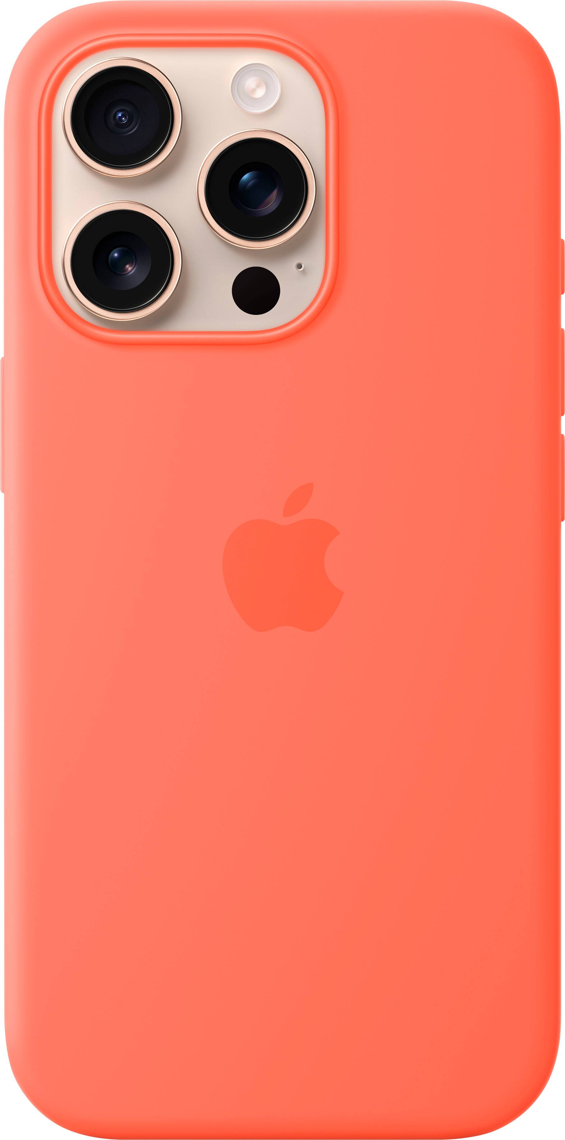 Angle. Apple - iPhone 16 Pro Silicone Case with MagSafe - Tangerine.