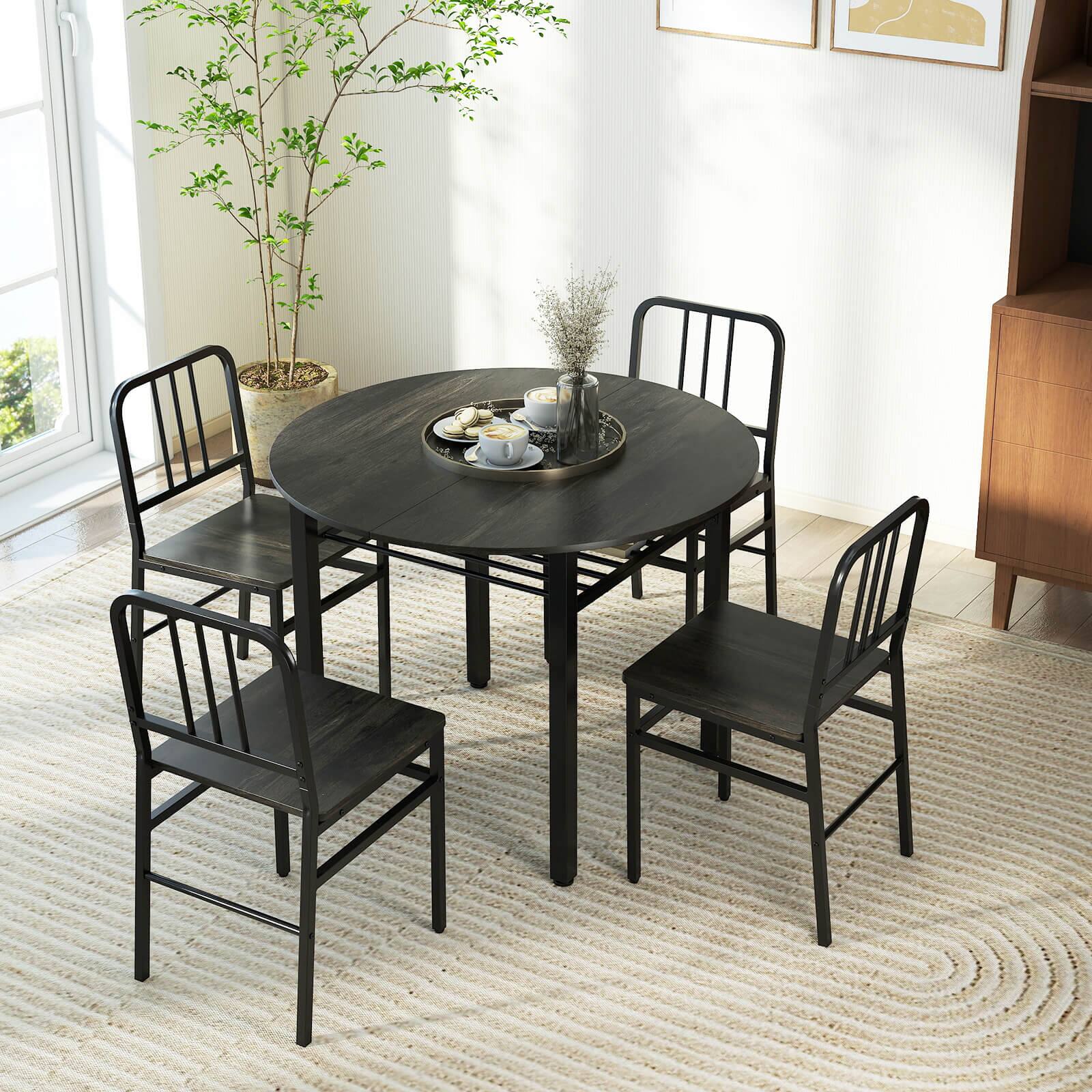 Alt View 4. Costway - Costway 5-Piece Round Dining Table Set, Space-saving Dinette Table Set with Storage Shelf - Gray,Black.