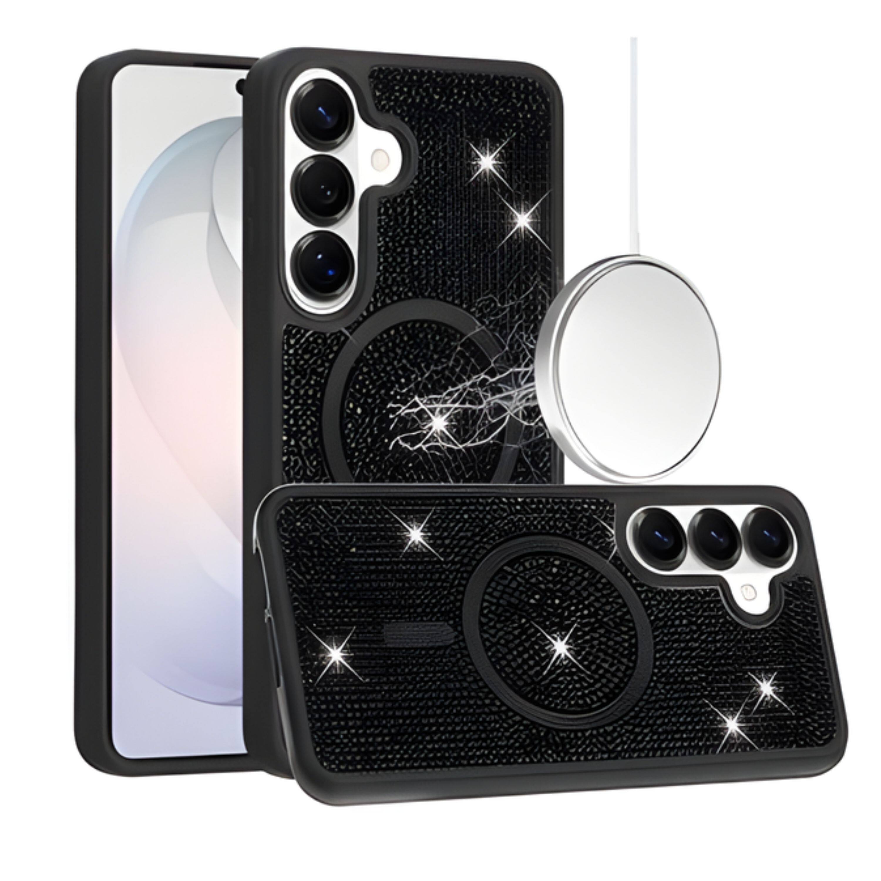 Angle. Kitcheniva - Magnetic Circle Full Dazzle Phone Case With Tempered Glass For Samsung Galaxy S26 Black - Black.