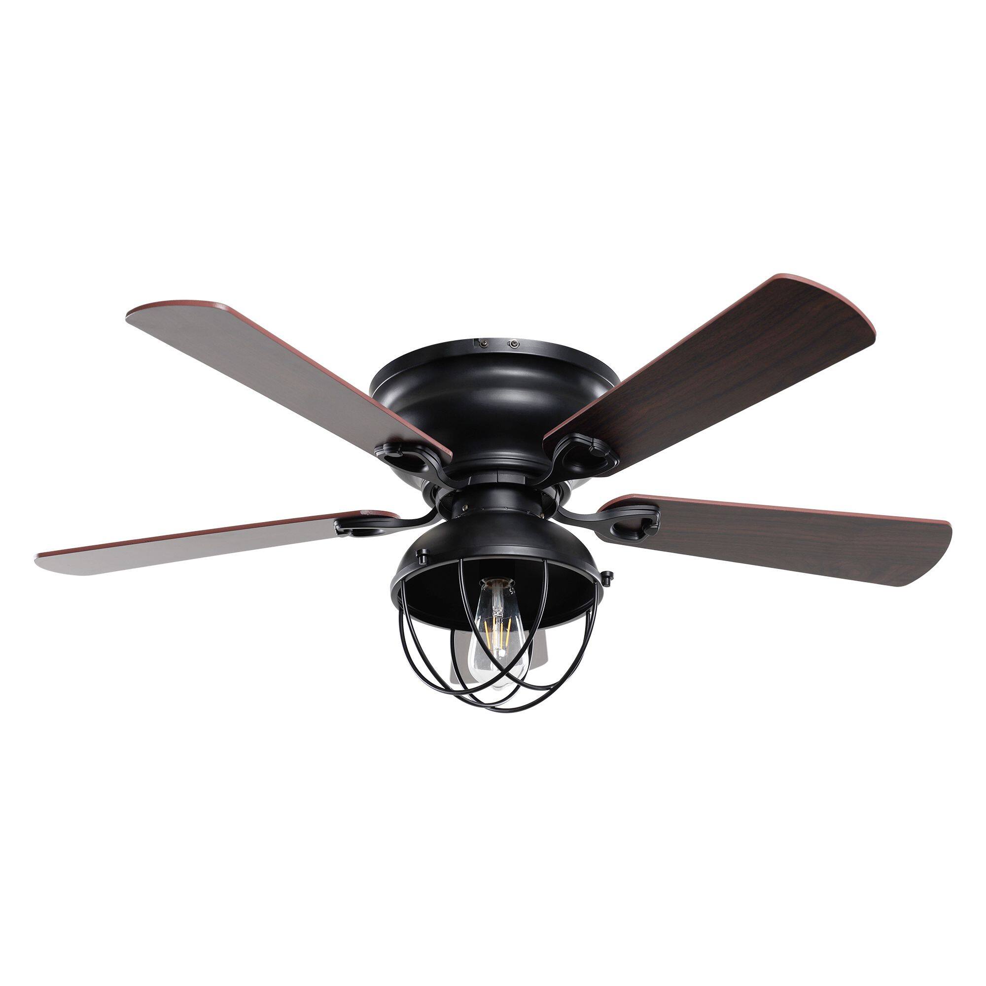 Alt View 2. Parrot Uncle - 42" Industrial Wood 5-Blade Matte Black Flush Mount Ceiling Fan with Remote - Black.