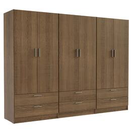 Madesa - 6 Doors 6 Drawers Wardrobe with Shelves and Hanging Space 94"L - Rustic - Brown