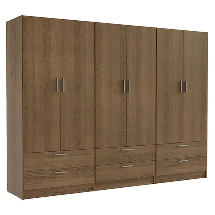 Front. Madesa - Madesa 6 Doors 6 Drawers Wardrobe with Shelves and Hanging Space 94"L - Rustic - Brown.