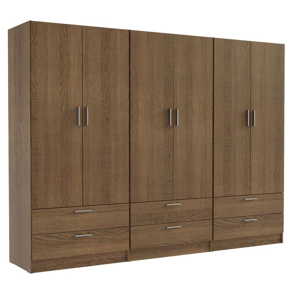 Front. Madesa - Madesa 6 Doors 6 Drawers Wardrobe with Shelves and Hanging Space 94"L - Rustic - Brown.