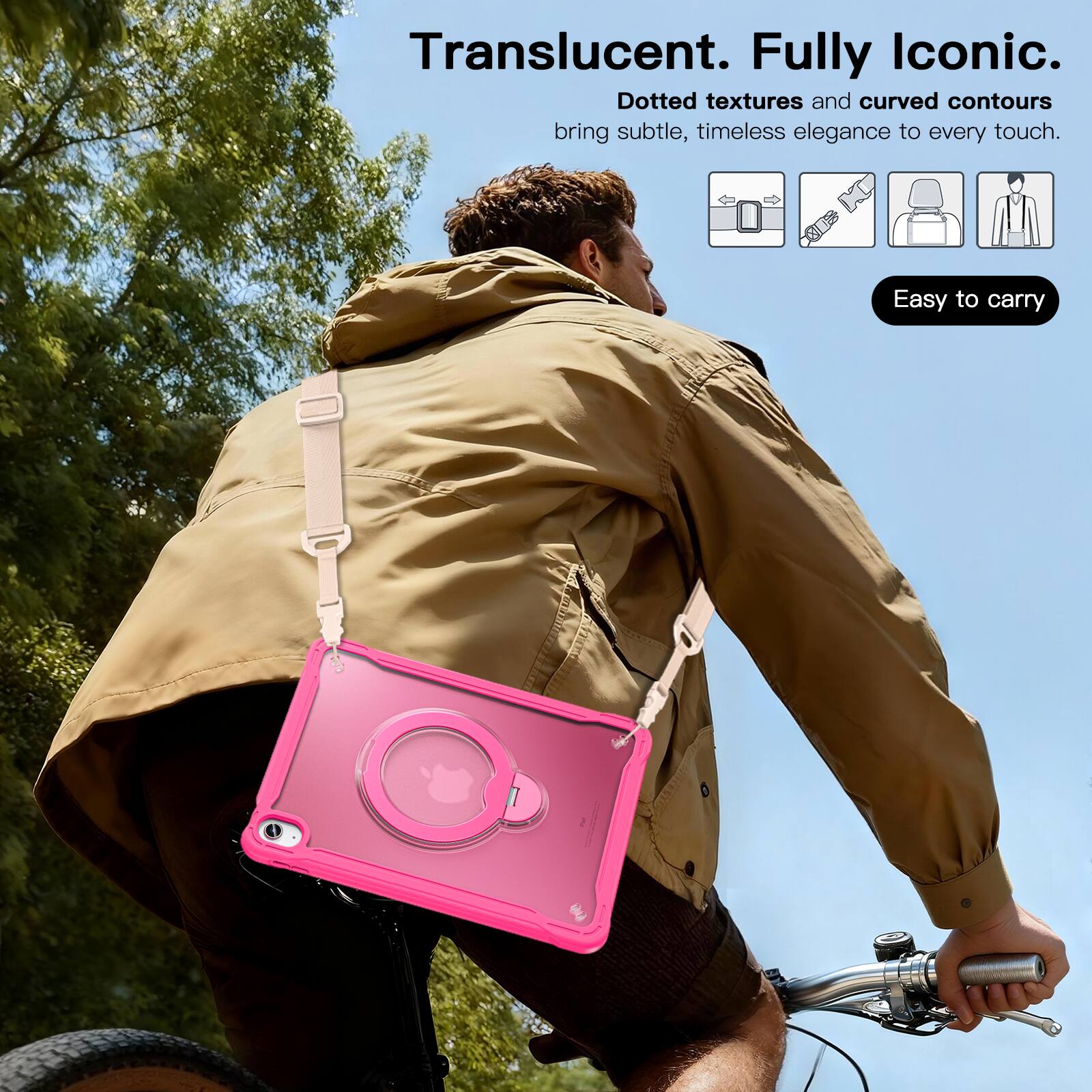 Translucent. Fully Iconic.  
Dotted textures and curved contours bring subtle, timeless elegance to every touch.  
Easy to carry