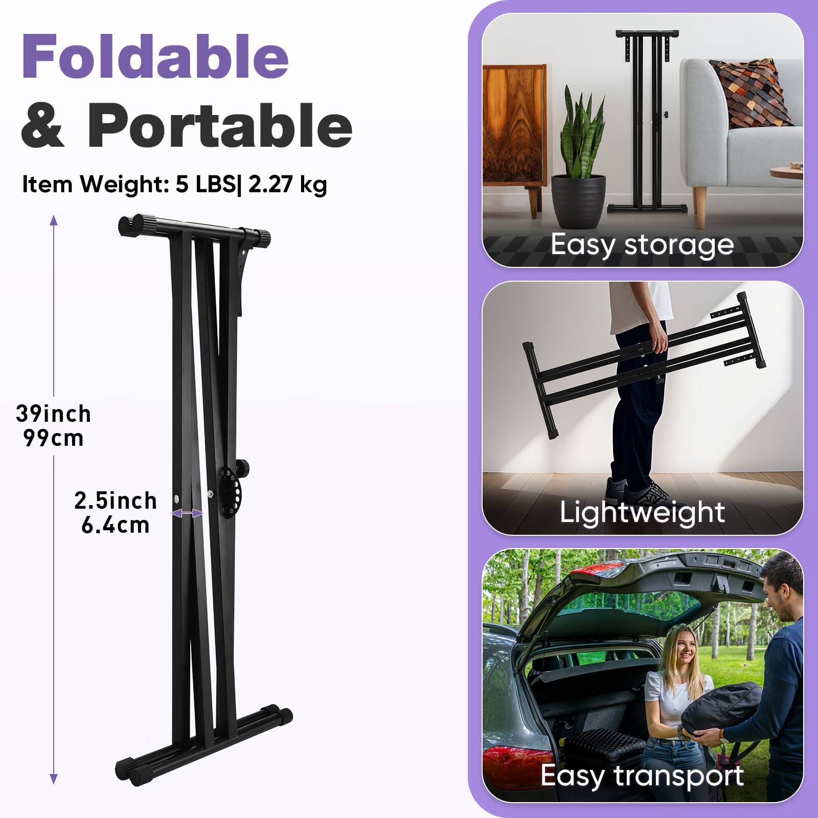 Foldable & Portable

Item Weight: 5 LBS | 2.27 kg

39 inch | 99 cm

2.5 inch | 6.4 cm

Easy storage

Lightweight

Easy transport