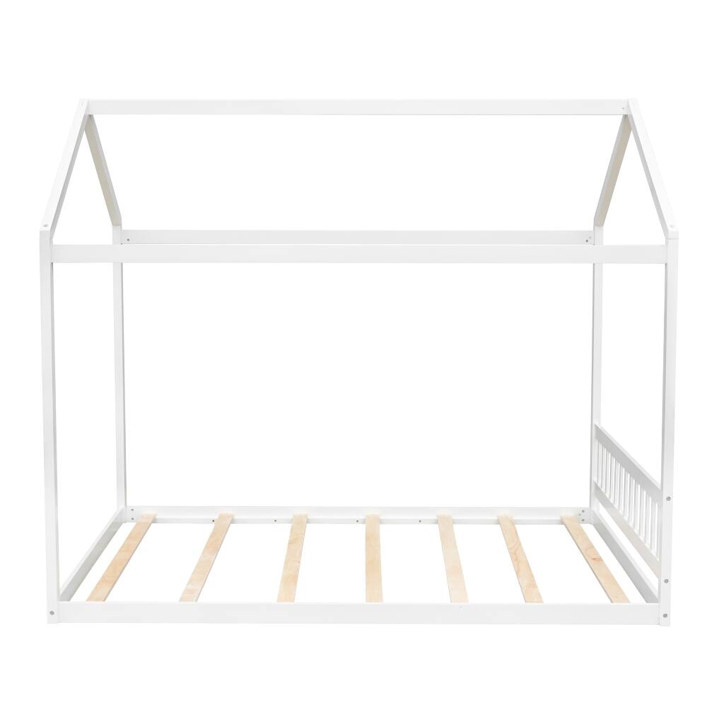 Alt View 3. Loheer - Loheer Queen House Bed White Floor Bed Kids Wooden Bed Frame - White.