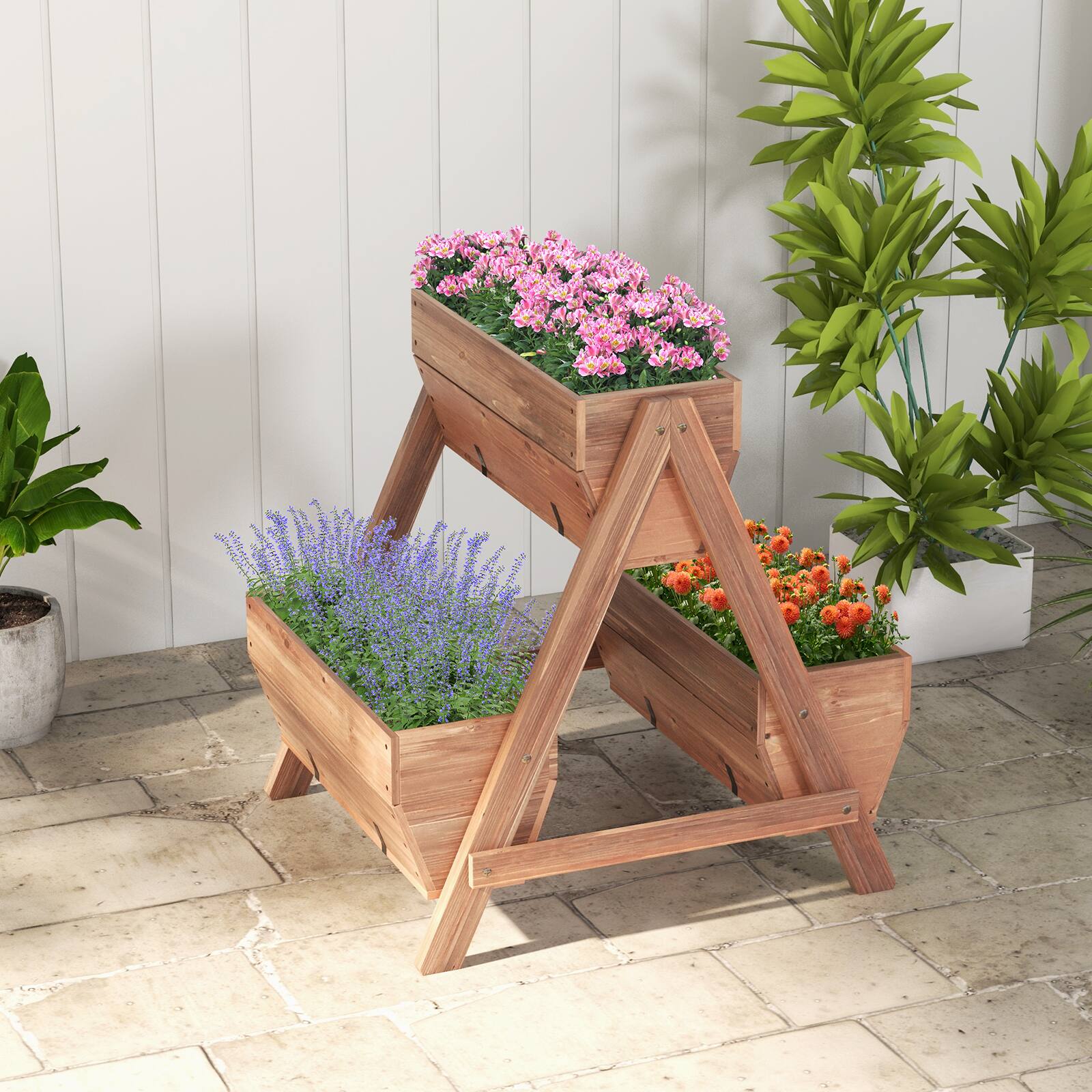 Alt View 1. Costway - Costway Vertical Raised Garden bed Wood Tiered Plant Stand for Vegetables Flowers Herbs Growing - Brown.