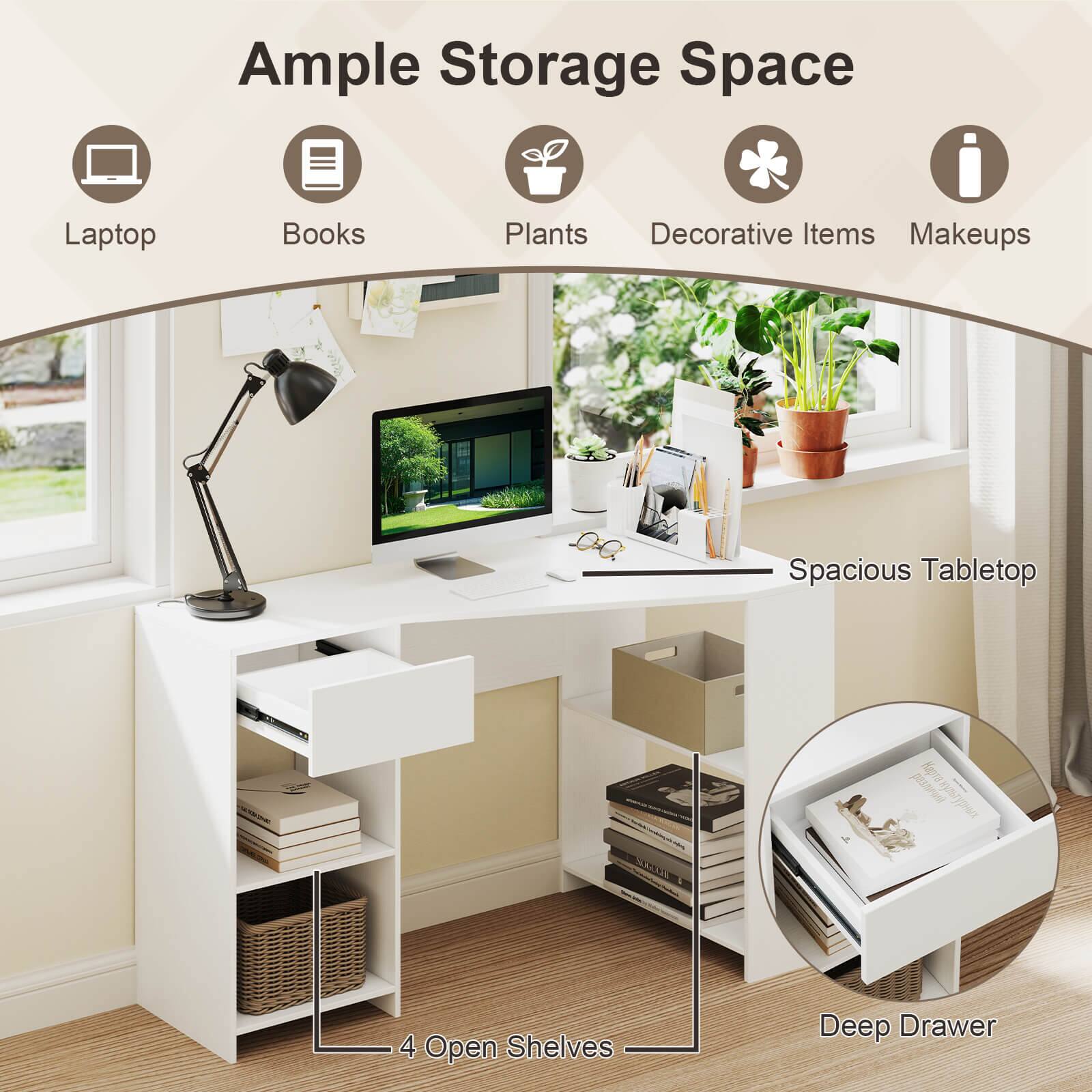 Ample Storage Space: Laptop, Books, Plants, Decorative Items, Makeups, Spacious Tabletop.