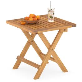 Gymax - Outdoor Folding Side Table Acacia Wood End Table Square Patio Bistro Table - Yellow