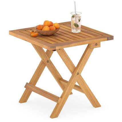 Front. Gymax - Gymax Outdoor Folding Side Table Acacia Wood End Table Square Patio Bistro Table - Yellow.