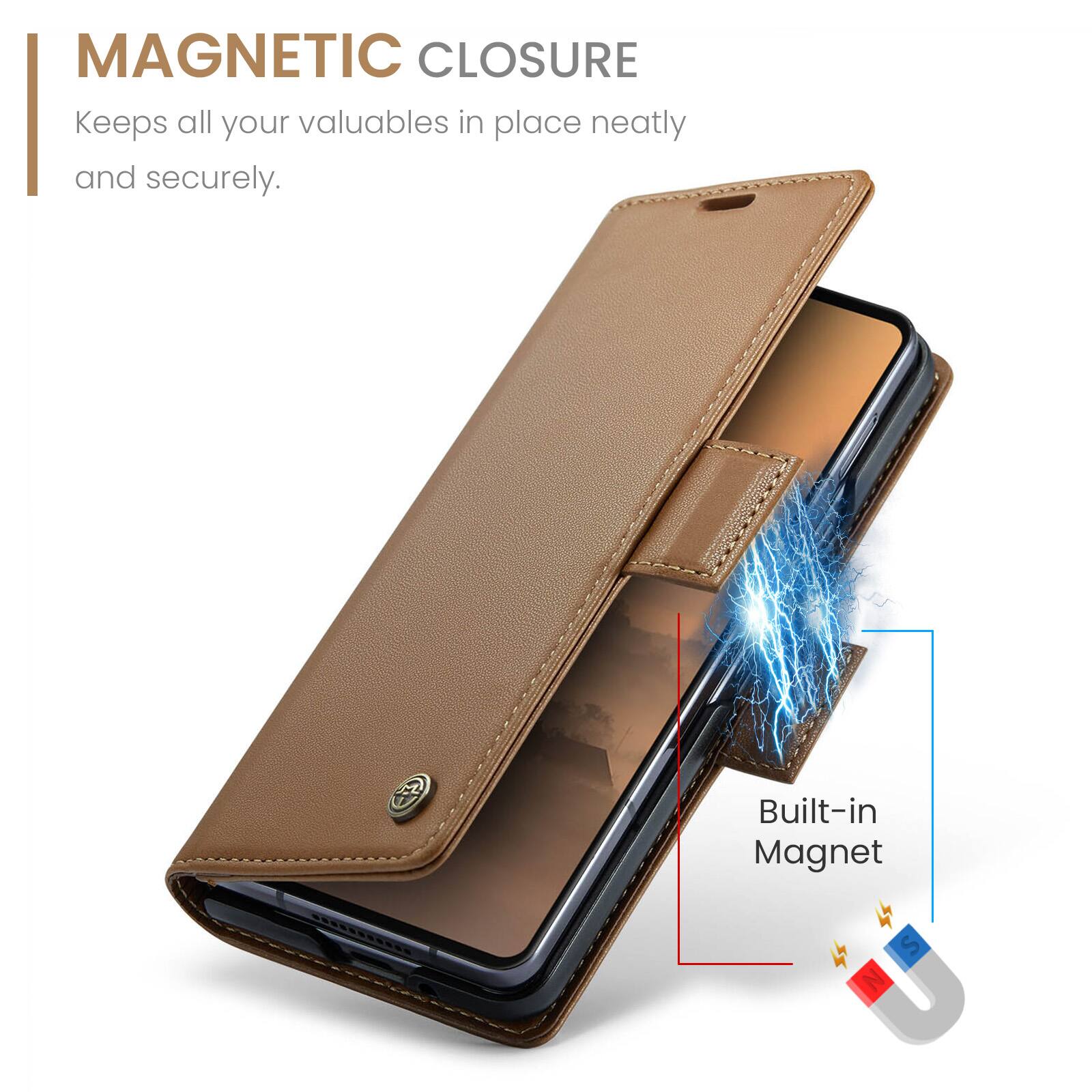 MAGNETIC CLOSURE  
Keeps all your valuables in place neatly and securely.  
Built-in Magnet