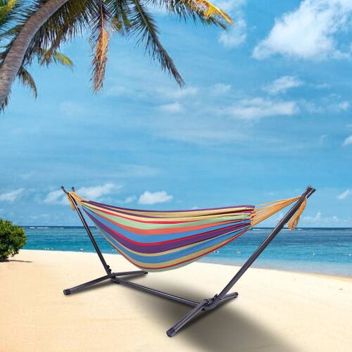 Alt View 4. Winado - Hammock Set 9 FT Heavy Duty with Steel Stand, Portable Carrying Bag for Garden Indoor Outdoor Patio Deck Yard Beach - Rainbow Stripes.