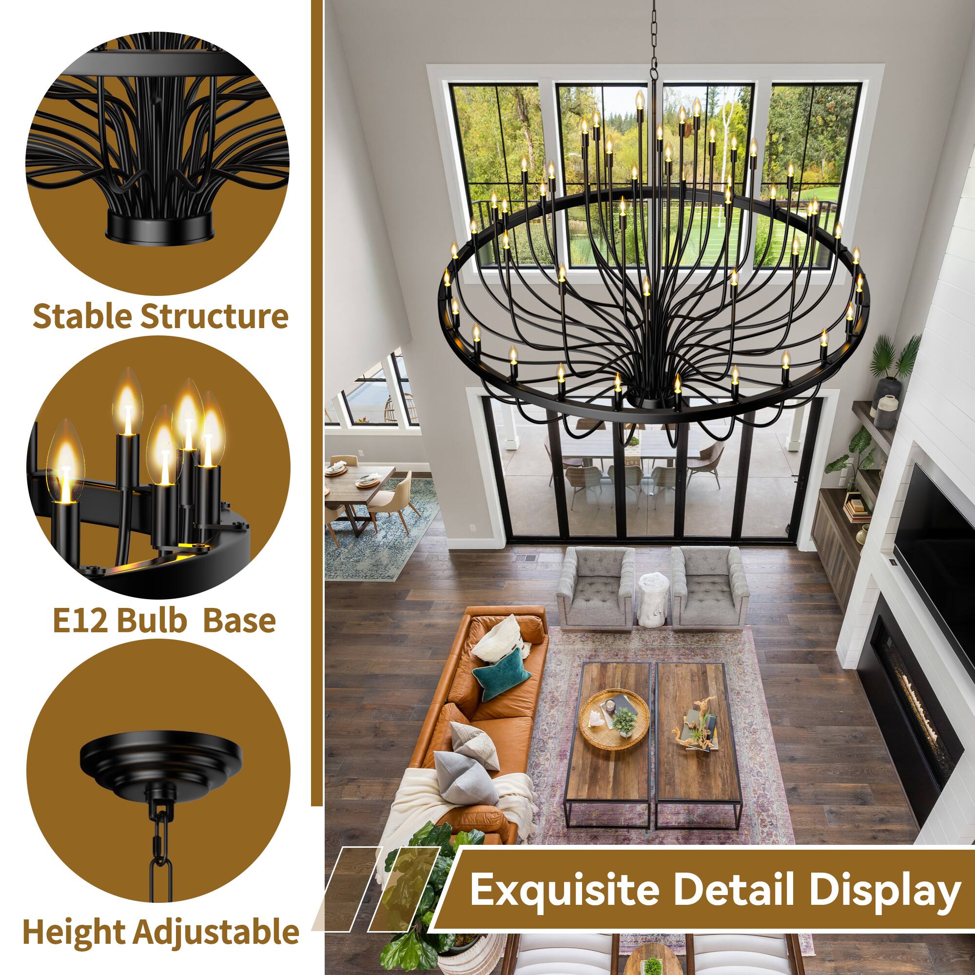 Stable Structure  
E12 Bulb Base  
Height Adjustable  
Exquisite Detail Display