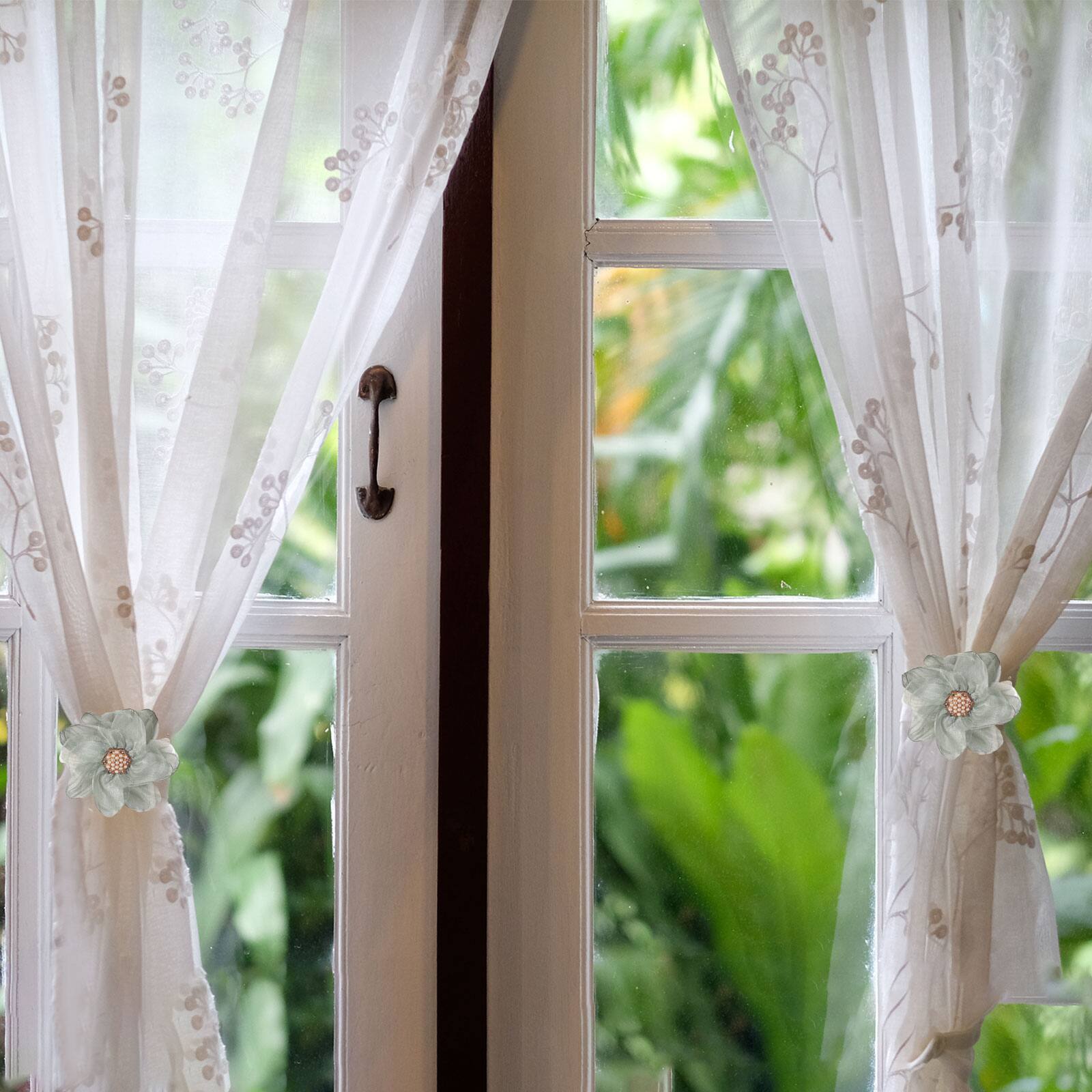 Alt View 6. Unique Bargains - Premium 2pcs Flower Curtain Tiebacks with Buckle Decorative Holders for Home Office Thin Sheer Window Curtains - Burgundy.