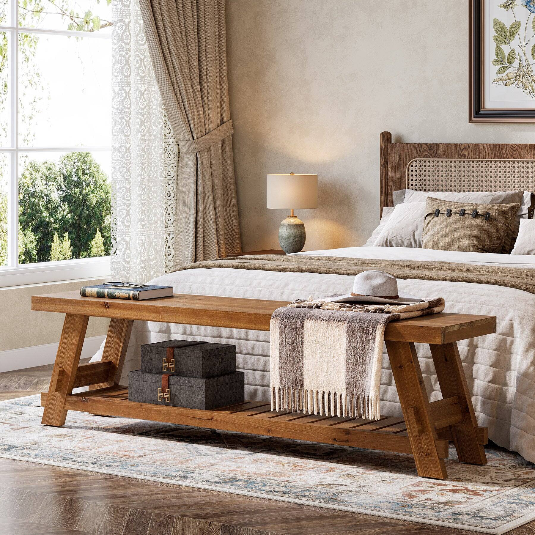 Back. Tribesigns - Office Reception Bench with Solid Wood Construction, Storage Shelves, for Office Entryways and Waiting Areas - Brown.