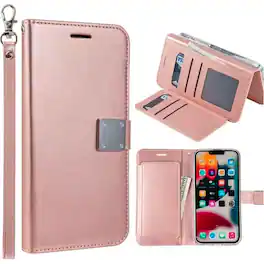 Entronix - Foldable Leather Wallet Case for Samsung Galaxy S22 Ultra with Card Holder and Lanyard - Rose
