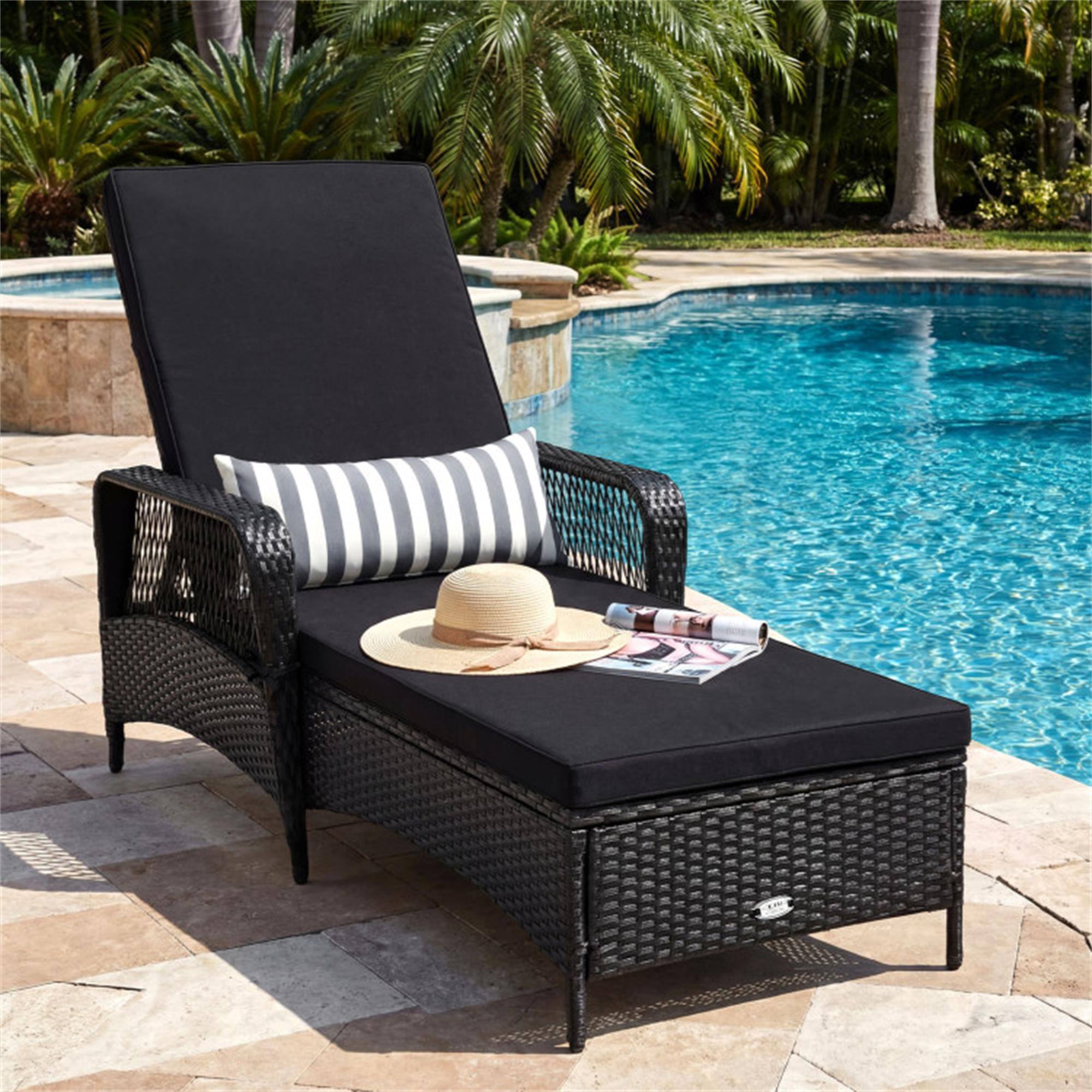 Alt View 1. Boyel Living - Black Patio Wicker Chaise Lounge Chair with Pillow and Adjustable Backrest with Cushion 79.0in L x 40.0in W x 29.0... - Black.