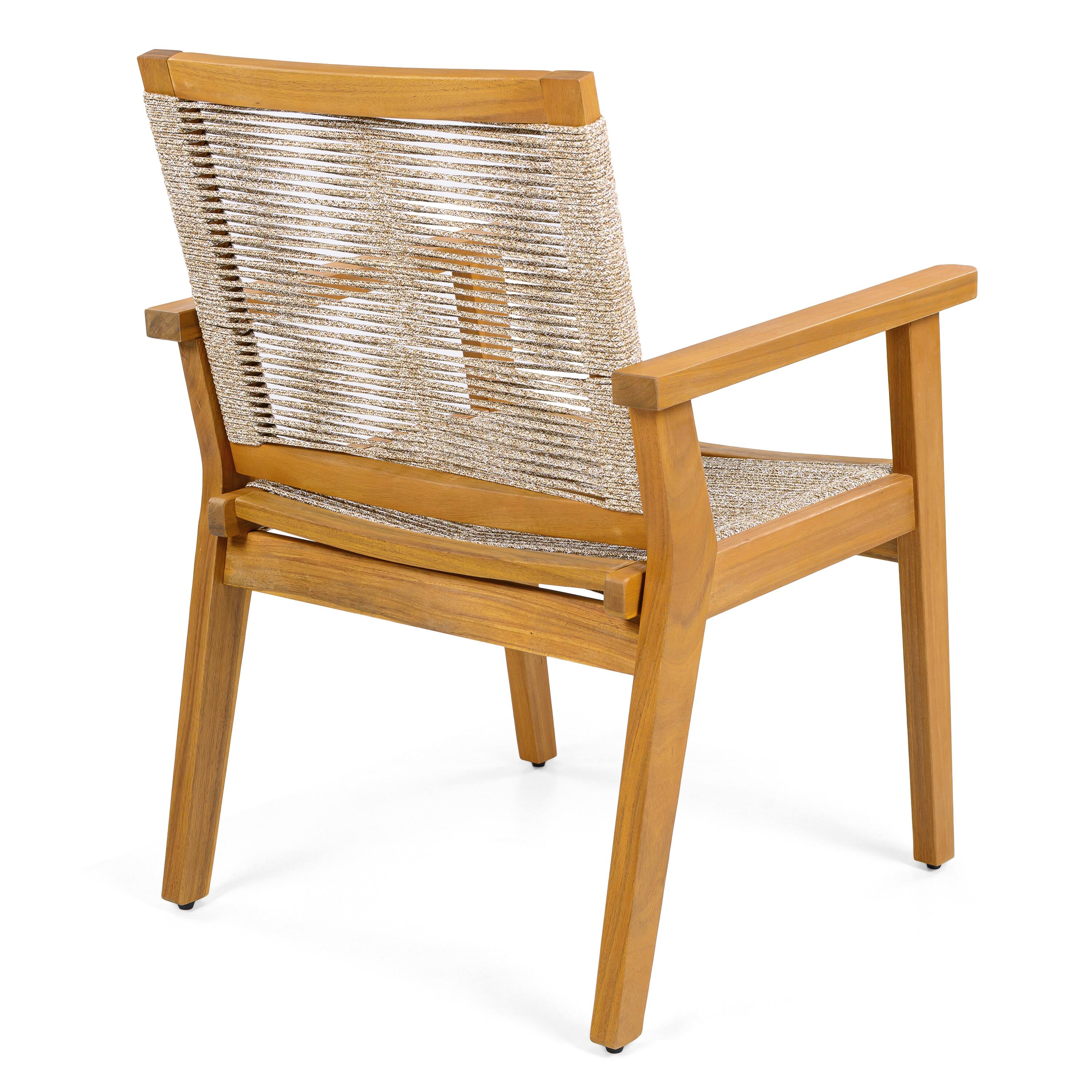 Alt View 5. Whisen - Outdoor Patio Dining Chair Set of 2, Woven Rope and Teak Acacia Wood, 400 lbs Capacity - Mix Brown.