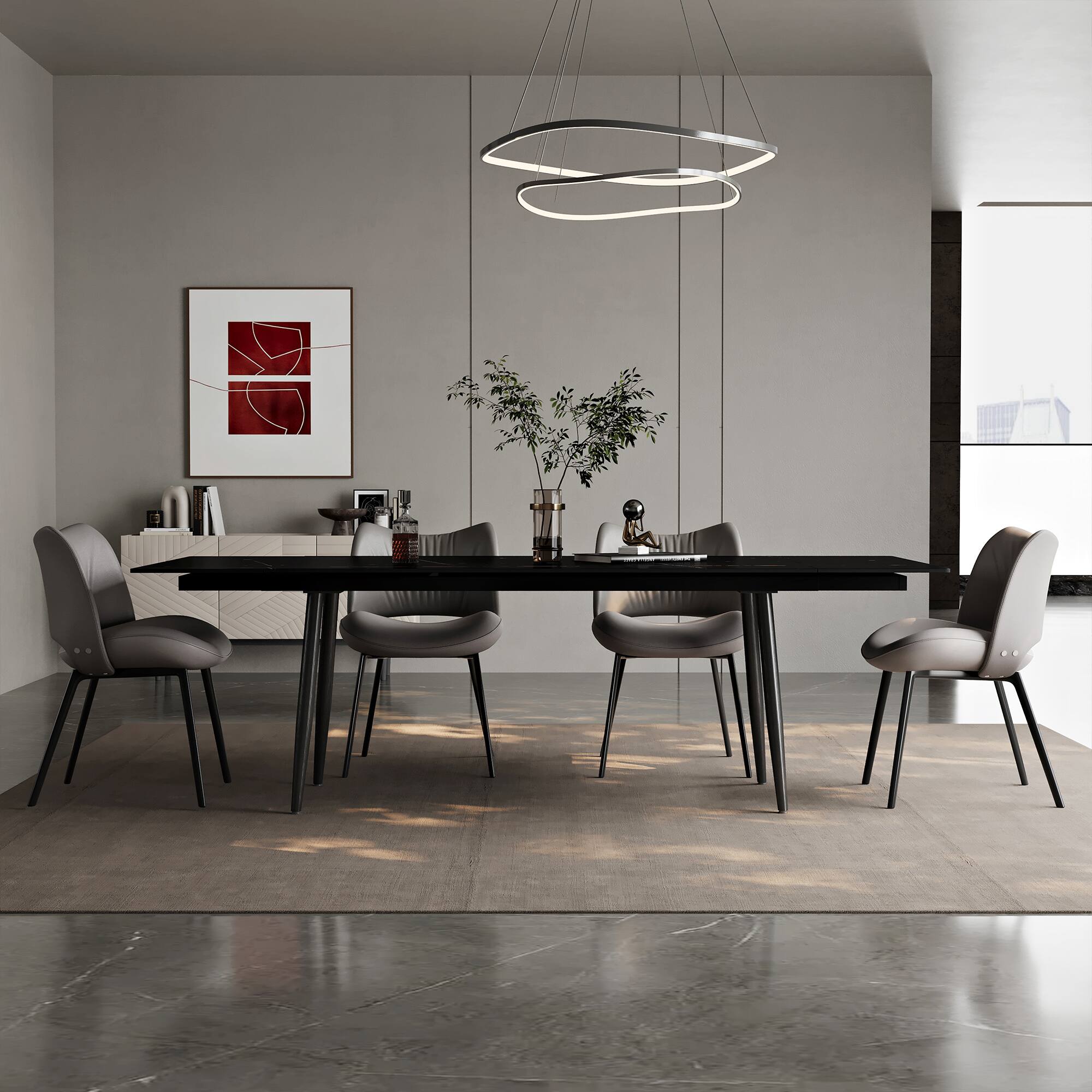 Alt View 1. luck idea - 94.4" Retractable Sintered Stone Dining Table, Seats 8 - 10 People - Black Gold.