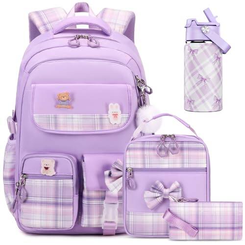 Front. Live At Space - Backpack For With Insulated Water Bottle  Bow Tie Plaid Bookbag 14oz Termos Stainless Steel Lunch Bag   Pencial Case To - Purple.