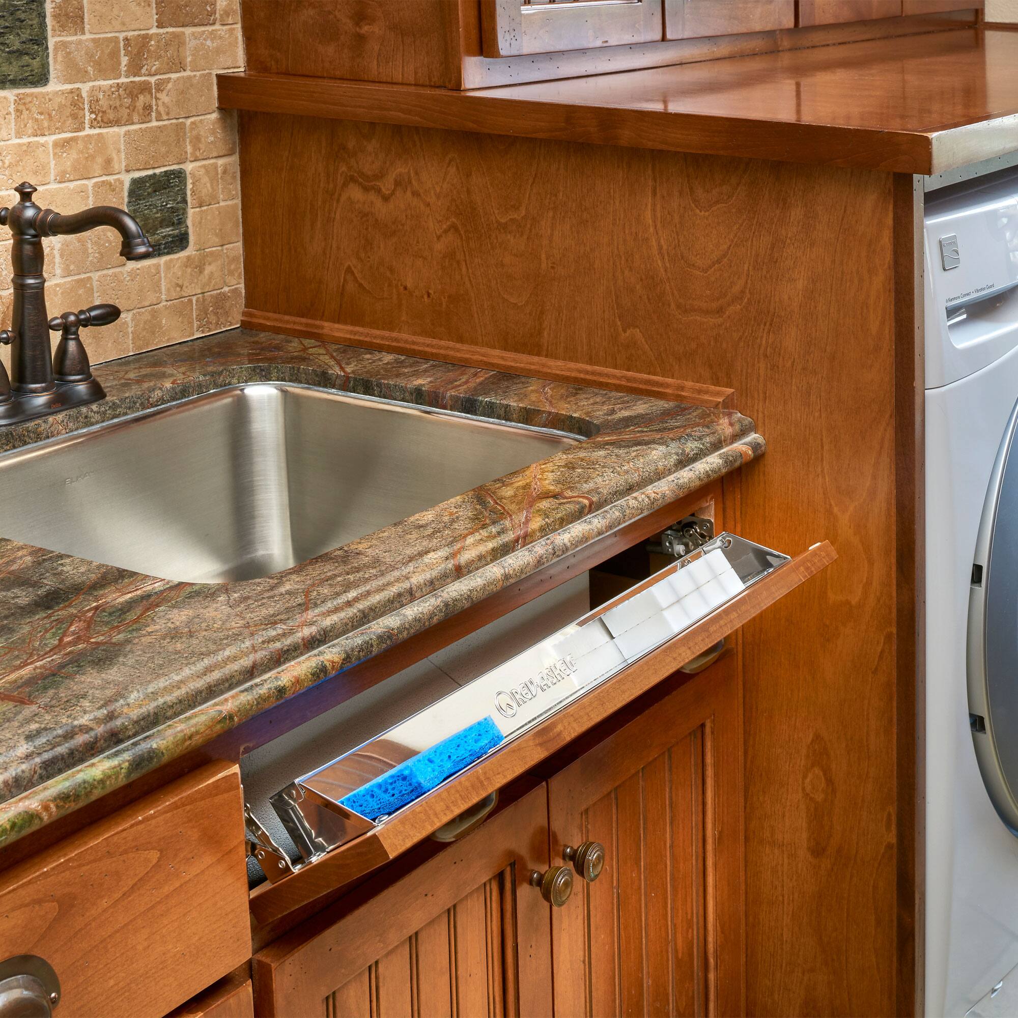 Alt View 2. Rev-A-Shelf - Rev-A-Shelf 25" Tip Out Tray w/ Soft-close for Sink Base Cabinet, 6581-25SS-SC-1 - Silver.