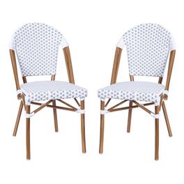 Emma + Oliver - Colmar Indoor/Outdoor Stacking Bistro Chairs with Aluminum Frame - White & Gray/Natural Frame