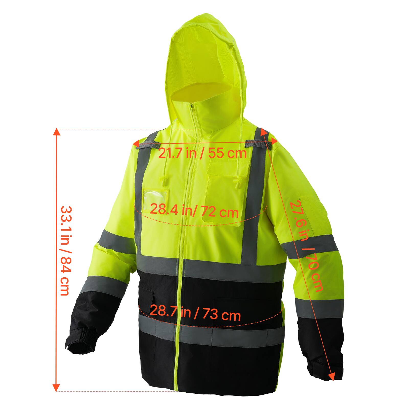 - Height: 33.1 in / 84 cm
- Chest Width: 28.4 in / 72 cm
- Sleeve Length: 28.7 in / 73 cm
- Shoulder Width: 21.7 in / 55 cm
- Waist Width: 27.6 in / 70 cm