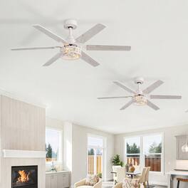 Breezary - 46-In Indoor 2-Pack Ceiling Fan with 6 Plywood Blades, DC Motor, 6-Speed Remote, Timer with Memory Function - Distressed White and Gold