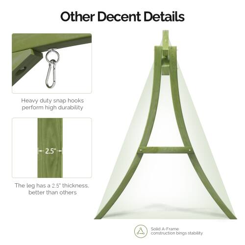 Other Decent Details

Heavy duty snap hooks perform high durability

The leg has a 2.5" thickness. better than others

Solid A-Frame construction brings stability