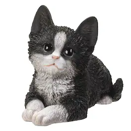 Pacific Trading - Black and White Kitty Cat Lying Down Figurine 8.5 Inch - Multicolor