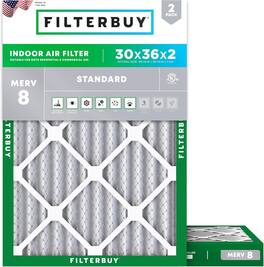 Filterbuy - 30x36x2 MERV 8 Dust & Allergy Defense, Electrostatic Pleated HVAC AC Furnace Air Filters Replacement (2-Pack) - Silver