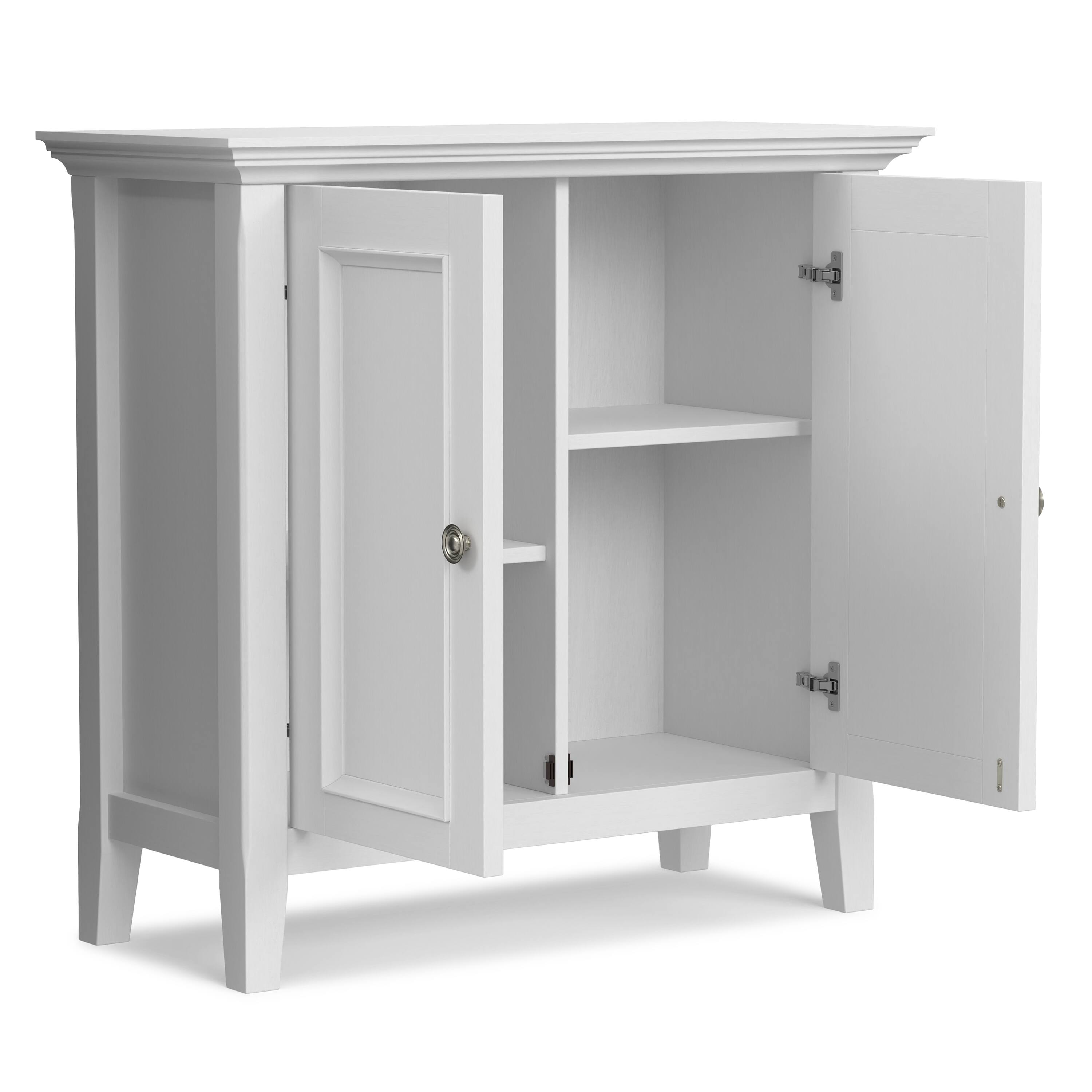 Back. Simpli Home - Amherst 32 inch Wide Solid Wood Transitional Low Storage Cabinet in White - White.