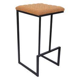 LeisureMod - Quincy Modern Quilted Leather Bar Stool with Black Metal Frame Counter Height Chair for Kitchen and Counter Seating - Light Brown
