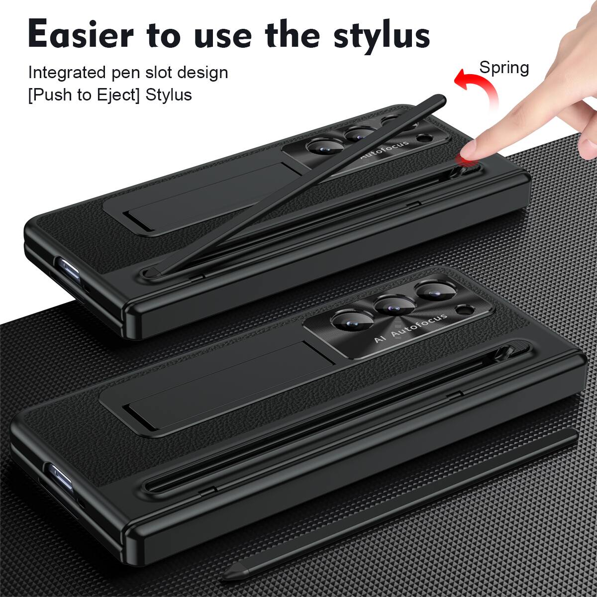 Easier to use the stylus  
Integrated pen slot design  
[Push to Eject] Stylus  
Spring  
AI Autofocus