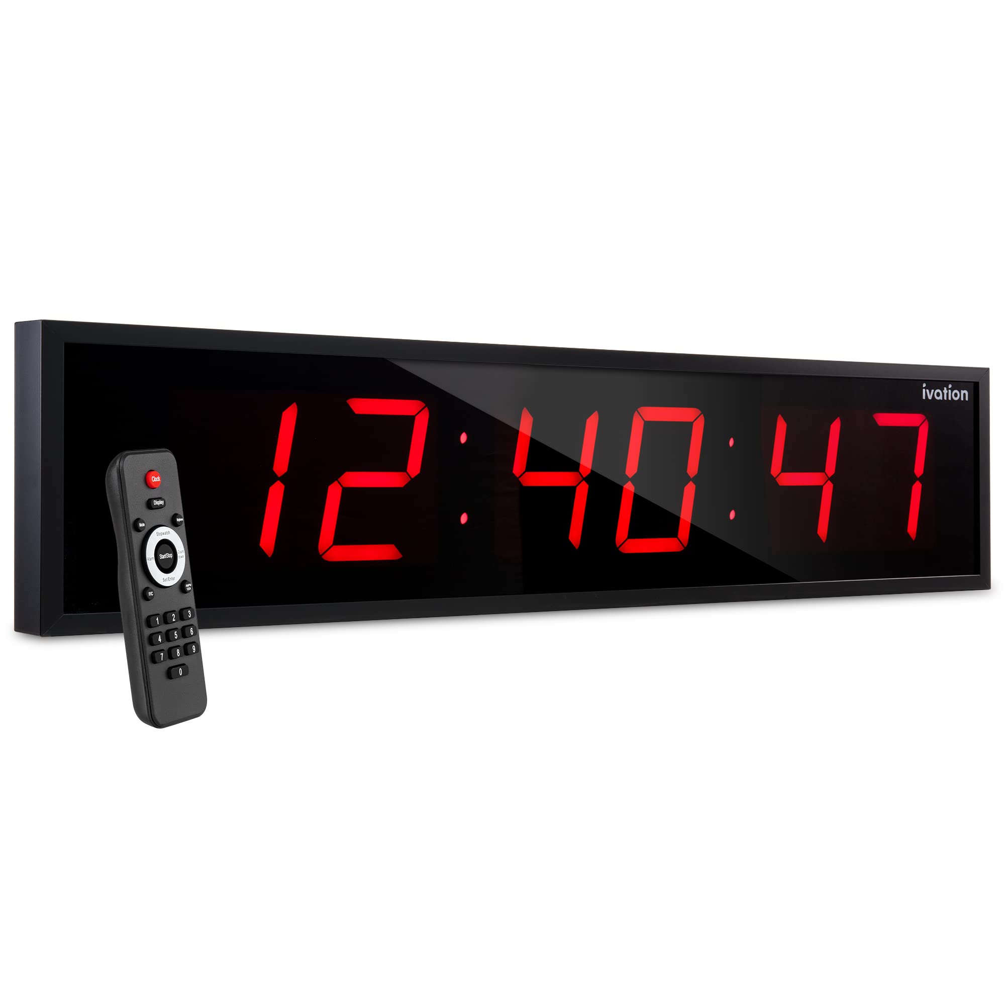 Ivation - Large Digital Clock, 60" Led Wall Clock with Stopwatch, Alarms, Timer, Temp & Remote - Red