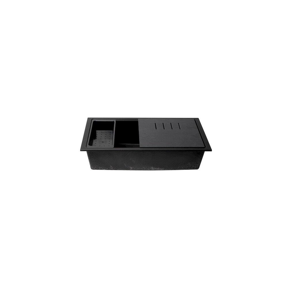 Alt View 1. Alfi - Black 33" Granite Composite Workstation Step Rim Single Bowl Undermount Sink - Black.